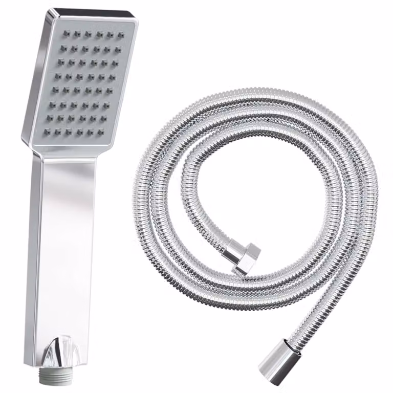 Juego de cabezal de ducha cuadrado vidaXL en acero inoxidable y acabado cromado color plata para montaje en pared
