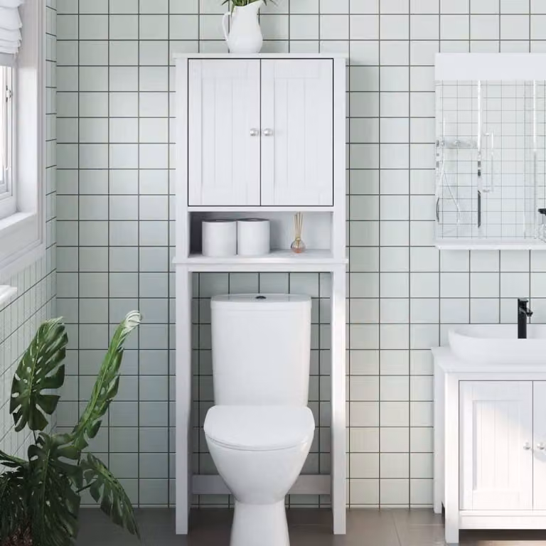 Armario de baño BERG de Maison Exclusive en madera maciza de pino, blanco, An/P/Al: 60 x 27 x 164,5 cm