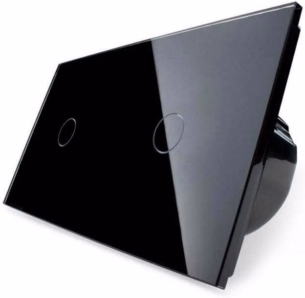 Conmutador táctil Ledbox Livolo de 2 botones con frontal de cristal negro y luz LED