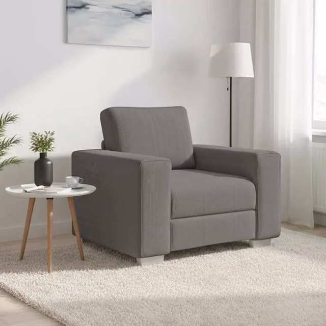 Sillón sofá moderno vidaXL en tela de pana gris con reposabrazos, An/P/Al: 100 x 77 x 82 cm