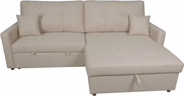 Sofá Chaise Longue SWEET SOFA® Sahara Reversible con Arcón y Cama Extraíble, Tapizado Antimanchas en Color Beige, An/P/Al: 245 x 151 x 100 cm