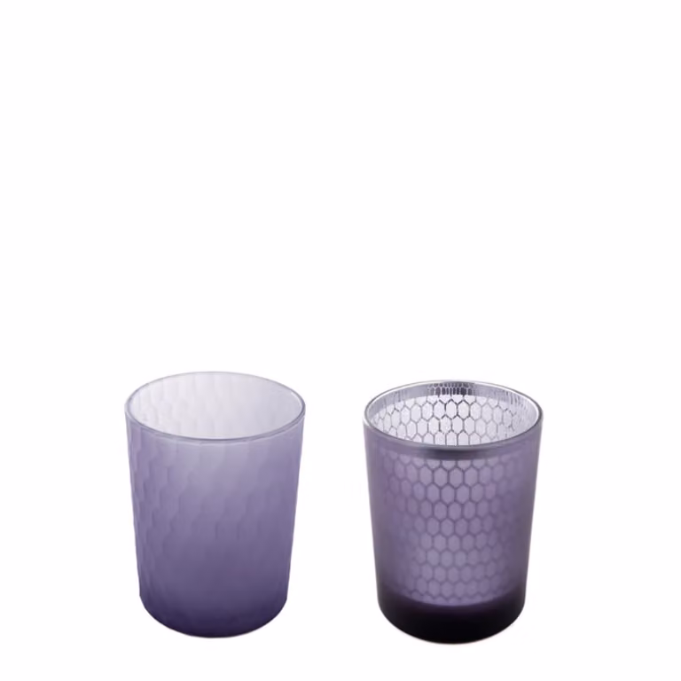 Set de 2 fotóforos modernos Sia Deco de vidrio esmerilado color violeta para velas tealight