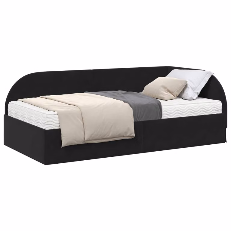 vidaXL Estructura de Cama de Esquina con 2 Colchones de Espuma en Terciopelo Negro, An/P: 90 x 200 cm