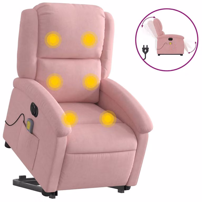 Sillón de masaje reclinable y elevable vidaXL en terciopelo rosa con reposabrazos y diseño moderno para personas mayores