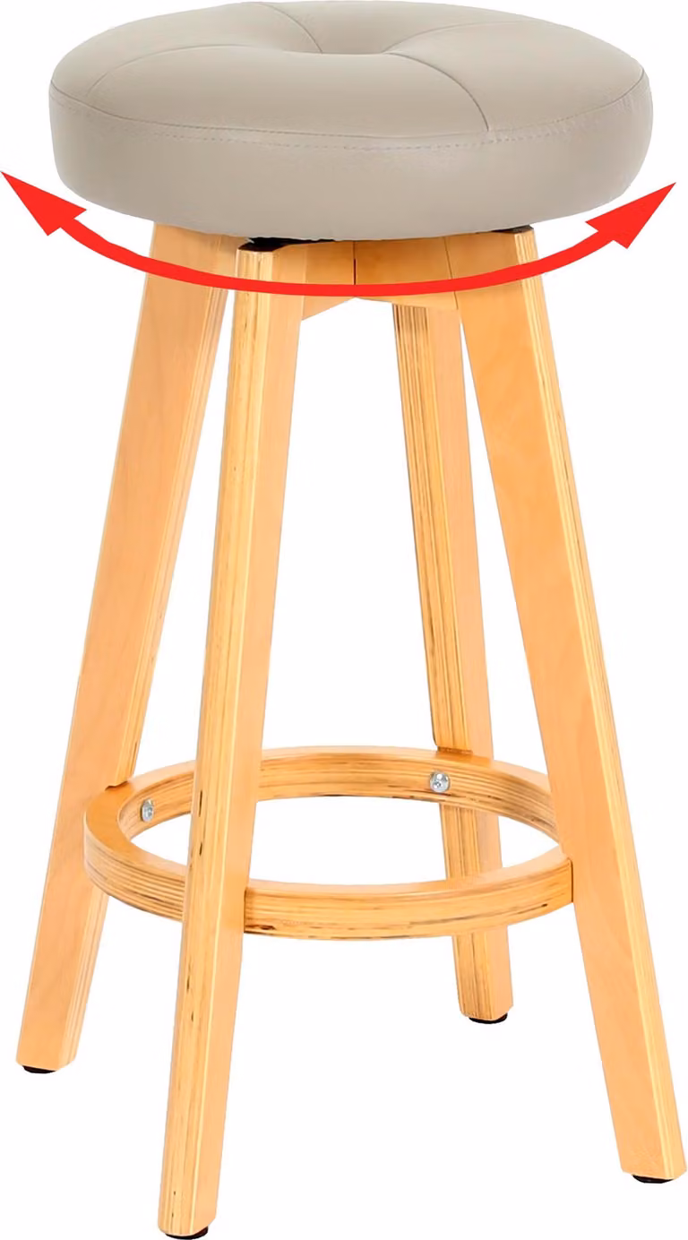 Taburete de bar giratorio Mendler Navan con estructura de madera y tapizado en cuero sintético color taupe