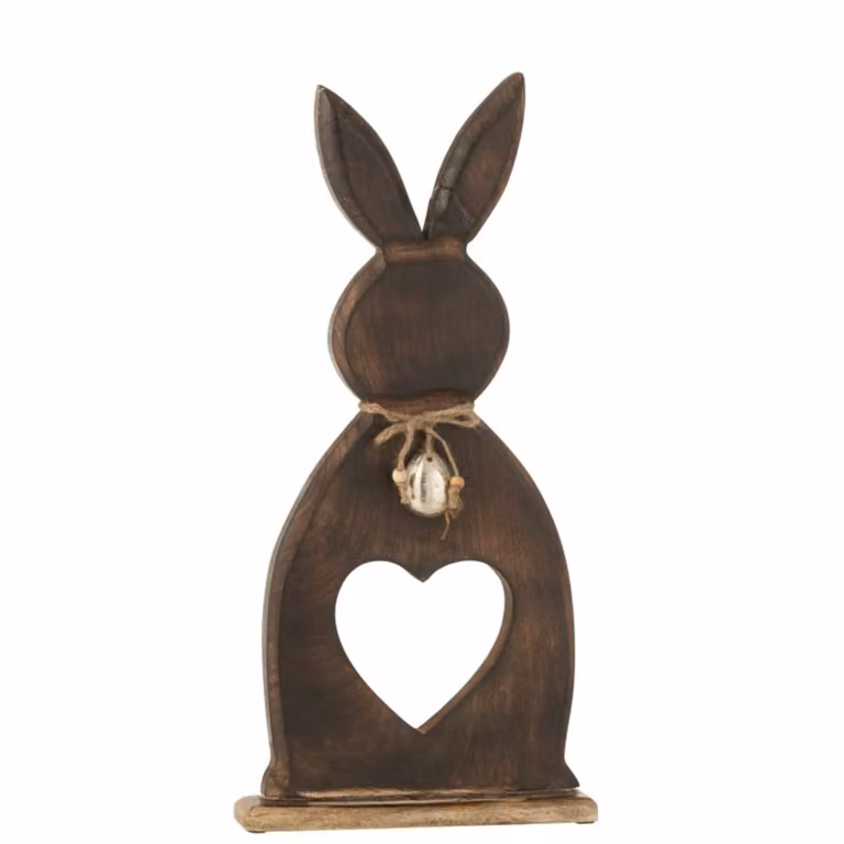 Figura decorativa de conejo con corazón y huevo de madera J-line color marrón oscuro An/P/Al: 49.5 x 17.5 x 3.5 cm