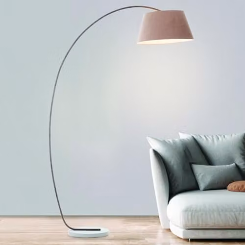 Lámpara de pie de arco Lightbox con pantalla de tela y base de hormigón, An: 50 cm, Al: 196 cm, disponible en gris o beige