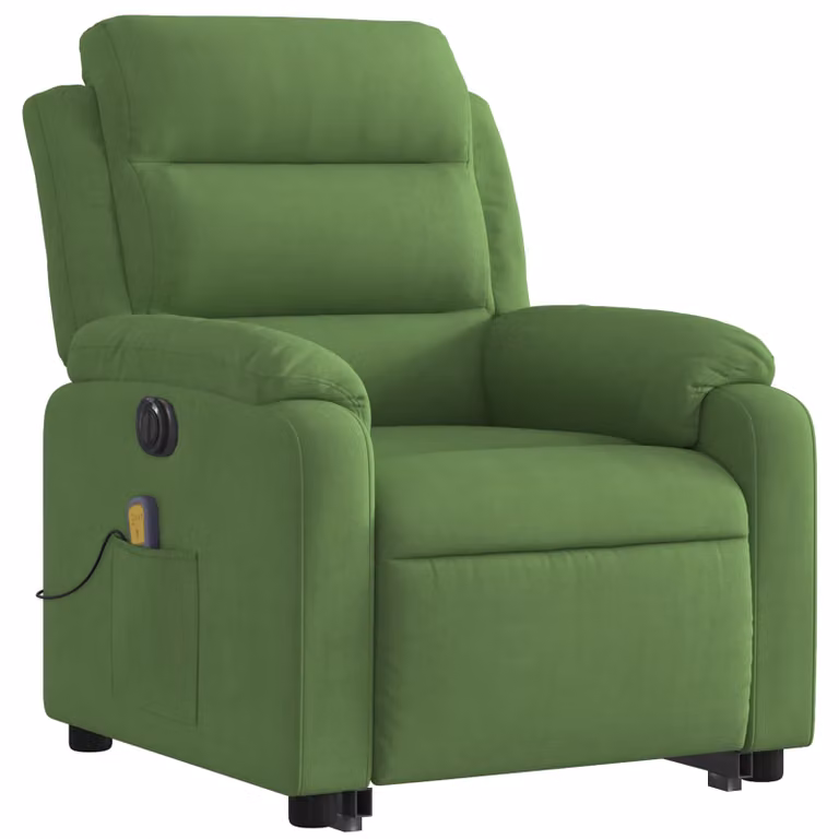 Sillón de masaje reclinable y elevable vidaXL en terciopelo verde claro con reposabrazos y diseño moderno para mayores