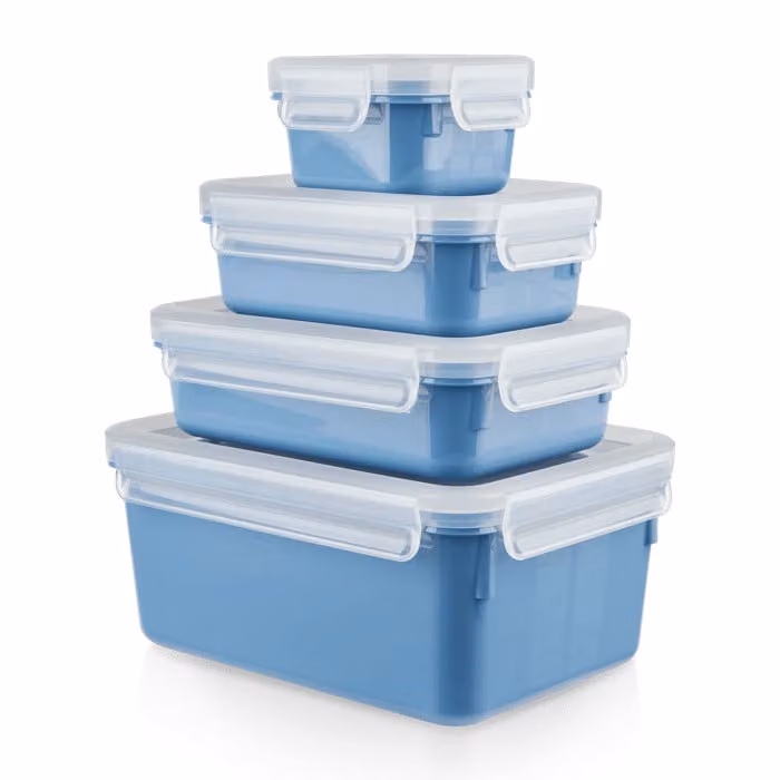 Set de 4 recipientes herméticos Tefal MasterSeal Fresh de plástico, color azul, 100 % herméticos y a prueba de fugas para la conservación de alimentos