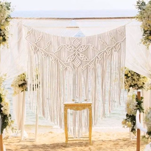 Colgante de pared de macramé LIIYIELA con diseño floral y abstracto en blanco y negro, estilo boho para tu hogar, An/P/Al: 100 x 96 cm