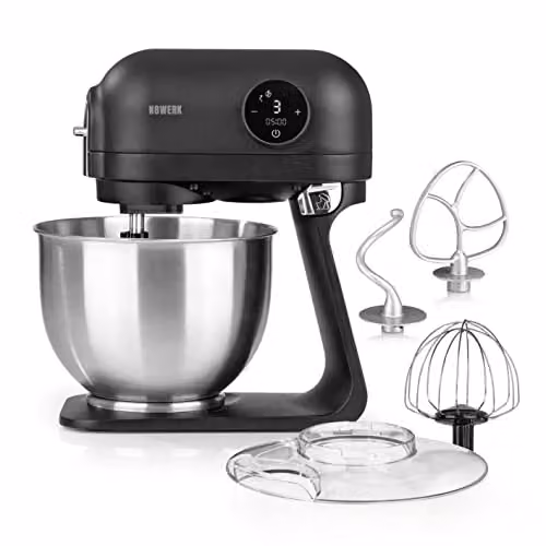 Robot de cocina N8WERK Midnight Edition en color negro con carcasa de acero inoxidable, 1200 vatios, cuenco de 5 l y 6 velocidades