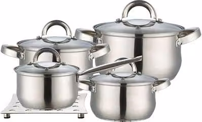 Batería de cocina Maestro MR-2021 Inox de 9 piezas en acero inoxidable color plata con tapas de cristal para inducción