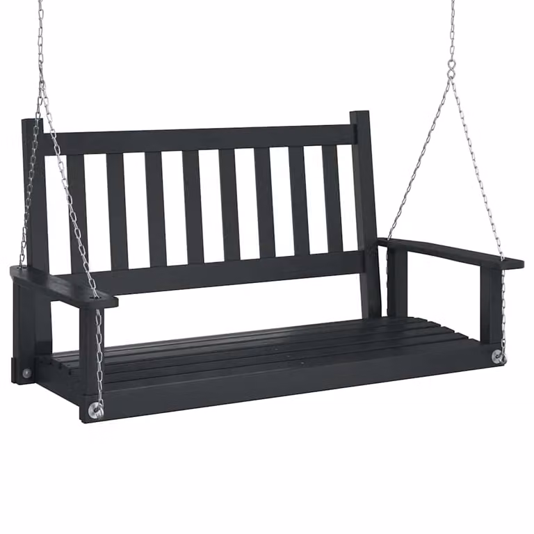 vidaXL Banco columpio de jardín moderno en madera de abeto marrón con cadenas de metal y reposabrazos