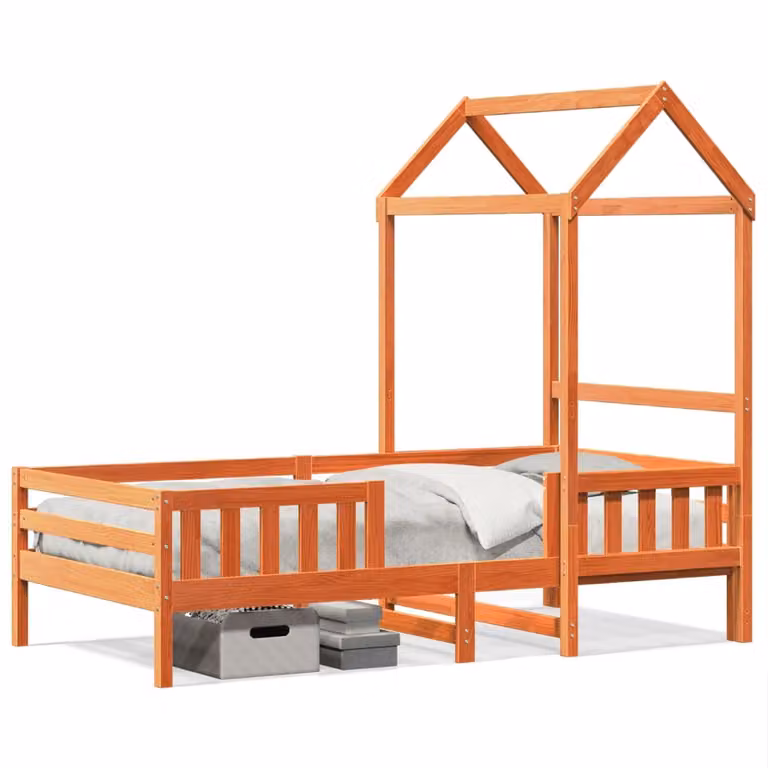 Estructura de cama con techo tipo cabaña vidaXL de madera maciza de pino en color marrón, An/P/Al: 90 x 190 cm