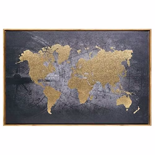 Lienzo de mapa del mundo Atmosphera multicolor con marco de plata An/P/Al: 88 x 58 cm