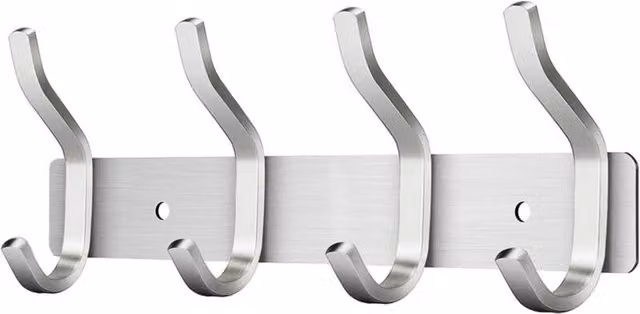Perchero de pared Elle con 4 ganchos dobles de acero inoxidable en color plata
