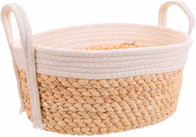 Cesta Meng de tela y cuerda con asas en color blanco, beige y multicolor para habitación infantil, An/P/Al: 36 x 26 x 16 cm