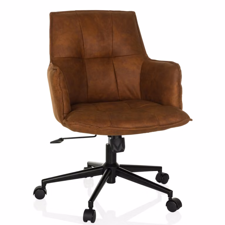 Silla de oficina giratoria Solao Life de hjh living en tela marrón con reposabrazos y ruedas