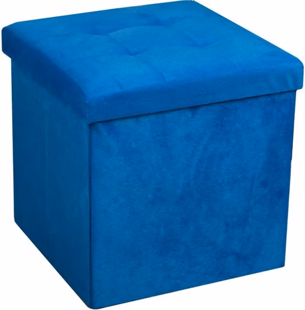Puf de almacenamiento Hobag con asiento extraíble y tapizado de terciopelo en azul