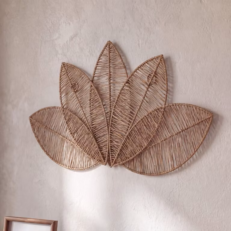 Decoración de pared de hojas de yute y ratán estilo boho de Maisons du Monde, color beige, An/Al: 69 x 36 cm