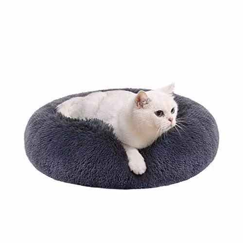 Cama tipo donut FEANDREA para perros y gatos en color gris con funda extraíble y base antideslizante de 50 cm