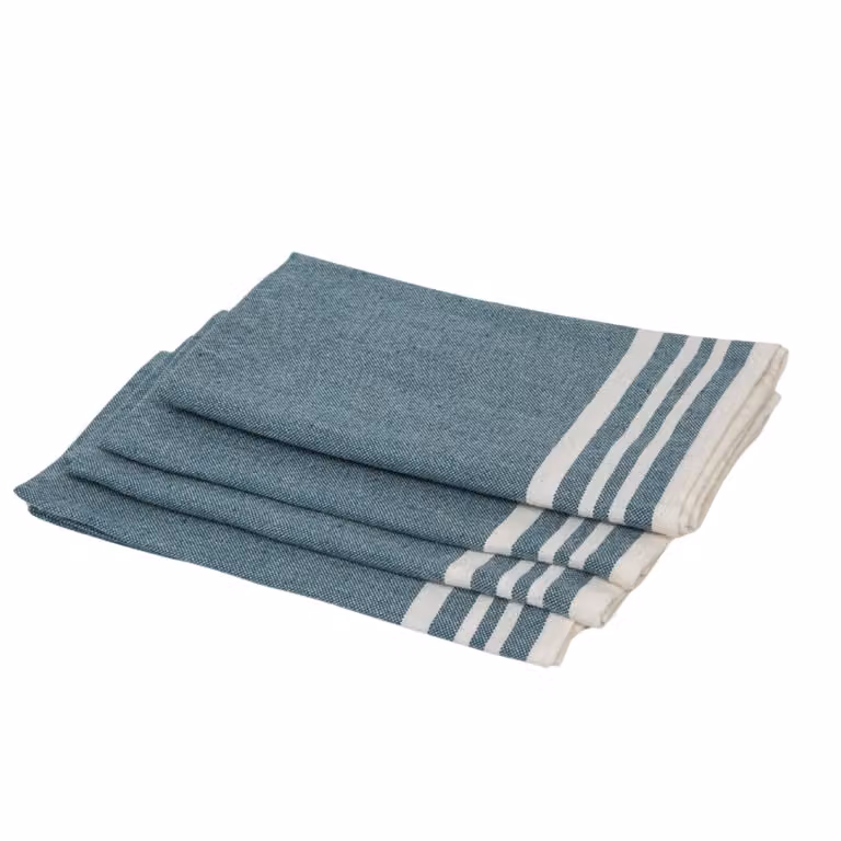 Set de 4 servilletas de algodón MAHDIA con diseño de rayas en color azul petróleo, An/P: 45 x 45 cm