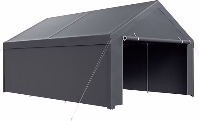 Carpa de almacenamiento para exteriores Tolletour en color gris con lona de PE y tubos de acero galvanizado, An/P/Al: 600 x 400 x 385 cm