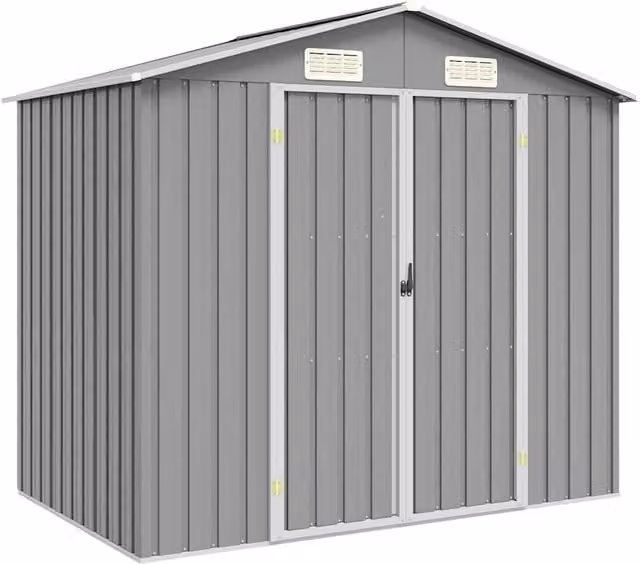 Caseta de jardín de acero galvanizado vidaxl con doble puerta y ventilación lateral, gris, An/P/Al: 205 x 129 x 183 cm