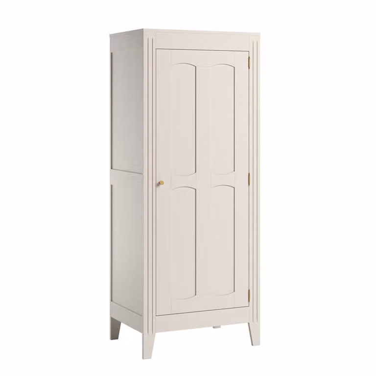 Armario de una puerta Vox para dormitorio en color blanco y beige con estantes internos y barra de colgar, An: 55 cm, P: 52 cm, Al: 197 cm