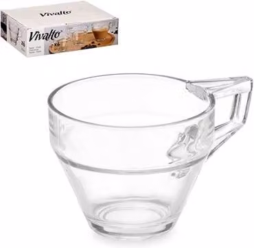 Pack de 6 tazas de café con leche DAM de cristal transparente de 200 ml