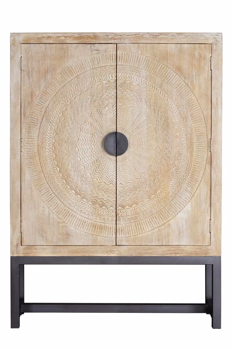 Armario de madera de mango estilo étnico Giner y Colomer, color blanco, Al x An x P: 176 x 124 x 42 cm