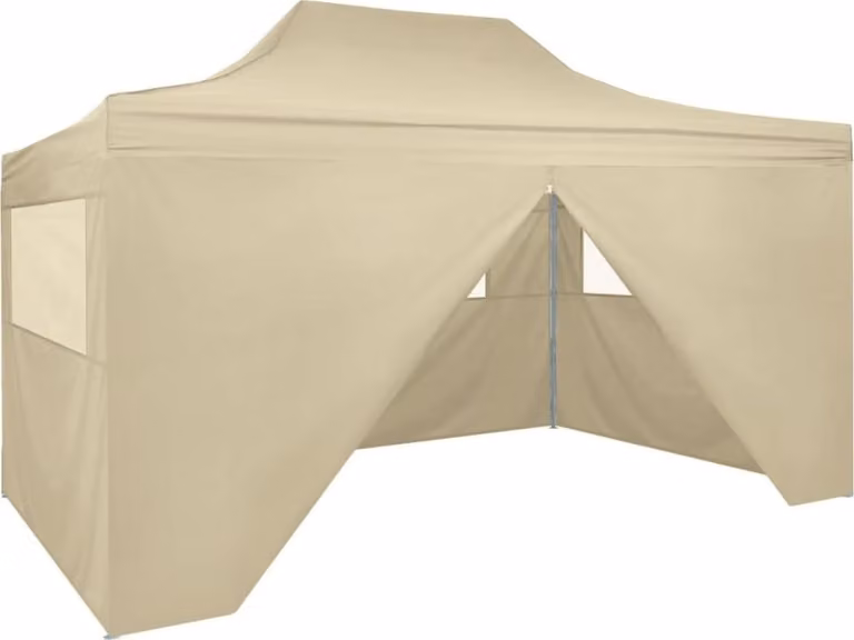 Carpa plegable pop-up Syfax con 4 paredes en color blanco y beige, An/P/Al: 3 x 4,5 x 2,91 m