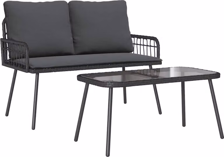Conjunto de comedor de jardín Syfax de 2 piezas en ratán sintético negro con mesa rectangular y cristal