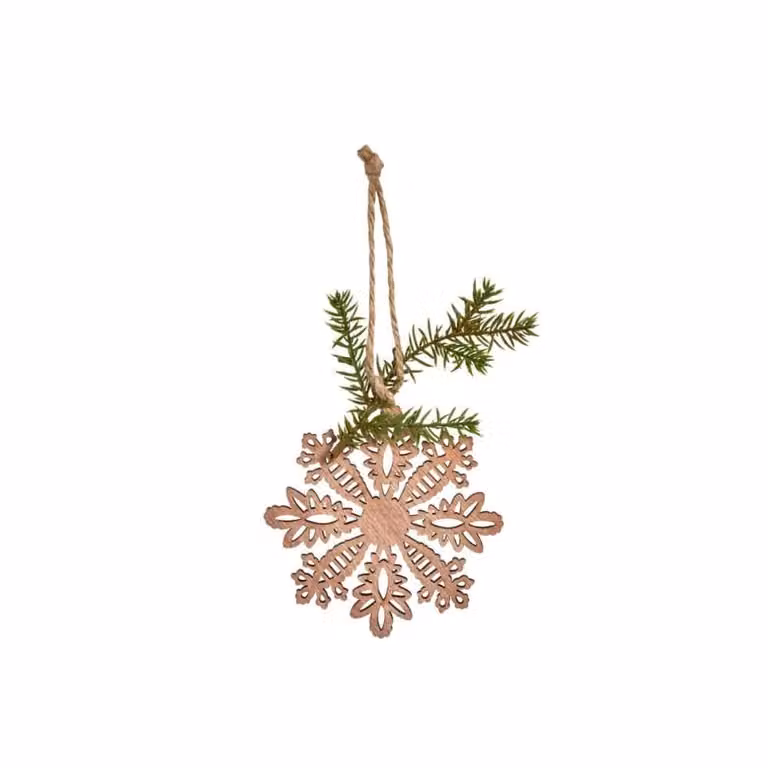 Colgante de Navidad Sia Deco con Copo de Nieve y Pino de Madera en Color Beige y Marrón, Altura: 20 cm