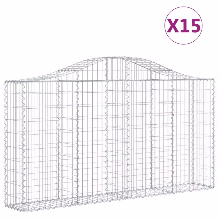 Set de 15 cestas gaviones Syfax de hierro galvanizado en forma de arco, color gris y plata, An/P/Al: 200 x 30 x 100/120 cm