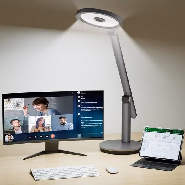 Lámpara de escritorio LED Honeywell blanca con intensidad regulable, temporizador y protección ocular de 800 lm