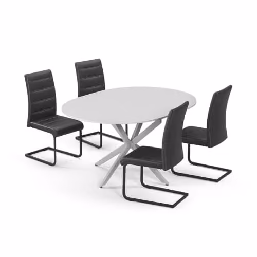 Set de mesa de comedor Vicco Loyd con 4 sillas, Blanco y Gris, An/P/Al: 120 x 120 x 76.5 cm