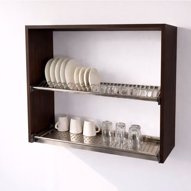 Mueble alto escurridor de cocina Calandrelli con puertas de cristal y acabado marrón mate, An/P/Al: 80 x 33 x 72 cm