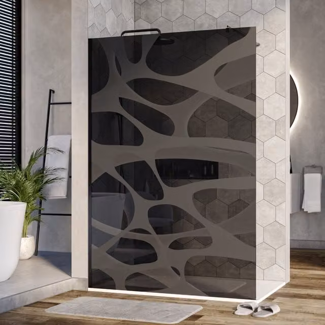 Mampara de ducha walk-in Bernstein Modelo Wave con cristal gris de 10 mm y dibujo opaco, perfil negro mate, An/P/Al: 140 x 200 cm
