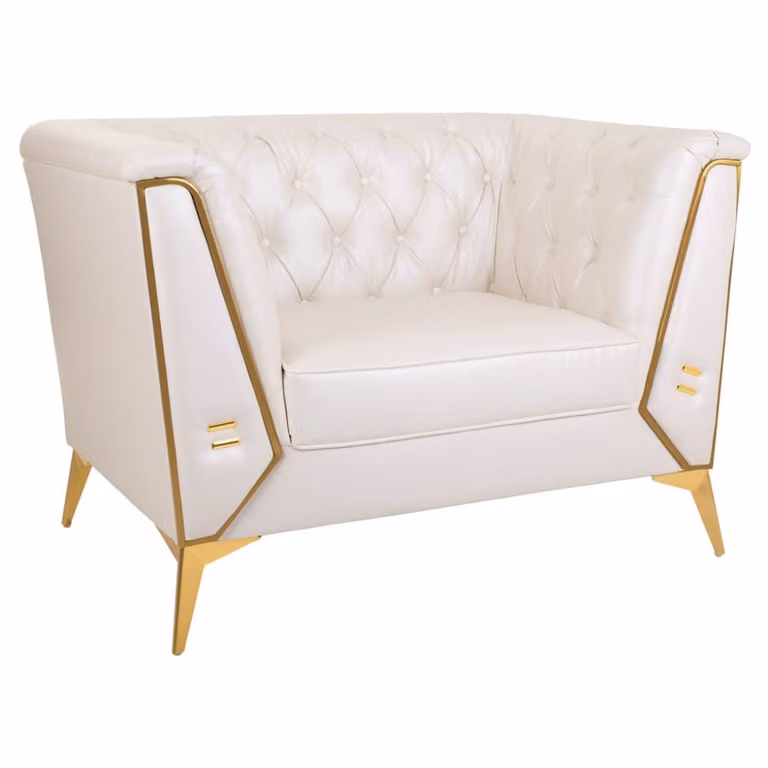Sillón Chesterfield Wanderlust Deco tapizado en blanco y dorado con estructura de metal y reposabrazos An/P/Al: 104 x 72 x 75 cm