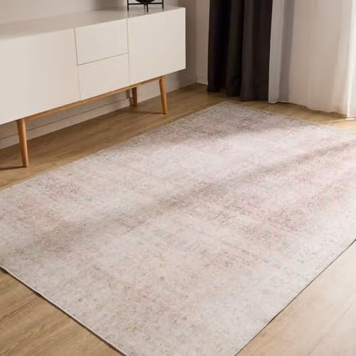 Alfombra de salón Benuta Basic George de estilo vintage y diseño abstracto en beige y rosa, lavable y antideslizante, An/P: 80 x 150 cm