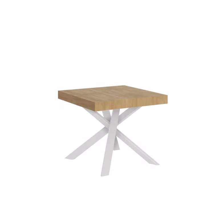 Mesa extensible Clerk de Ityhome con tablero de roble y patas blancas, An/P/Al: 90 x 90 x 76 cm (extensible a 194 cm)