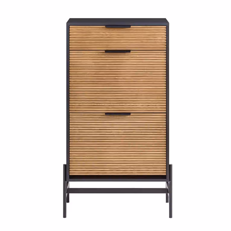 Zapatero industrial SoBuy negro con compartimentos basculantes y estantes internos An/P/Al: 40 x 40 x 115 cm