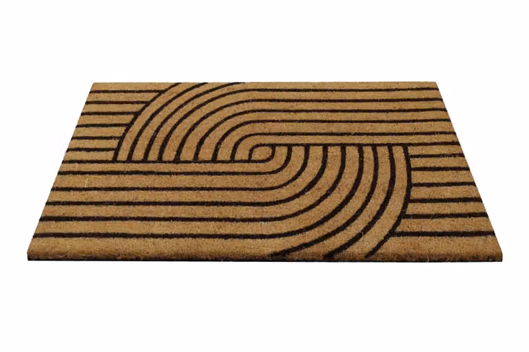 Felpudo rectangular de fibra de coco Wecon Home con estampado gráfico negro y marrón, antideslizante y fabricado con materiales reciclados, An: 40 cm, Al: 60 cm