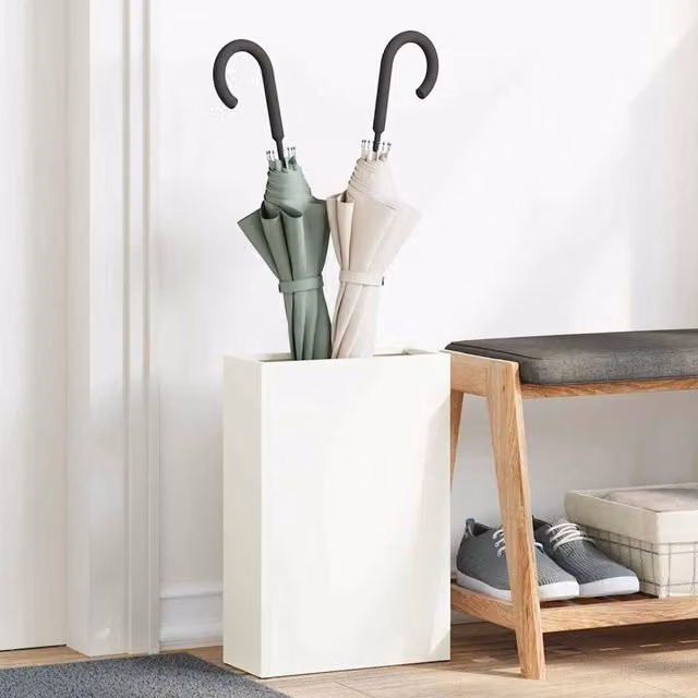 Soporte para paraguas vidaXL de metal y madera en color blanco, An/P/Al: 28 x 12 x 41 cm