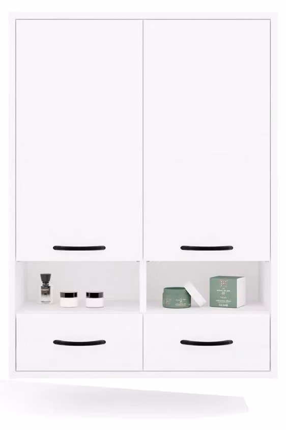 Armario de baño suspendido Veneti NINA en color blanco con 2 puertas, 2 cajones internos y estantes