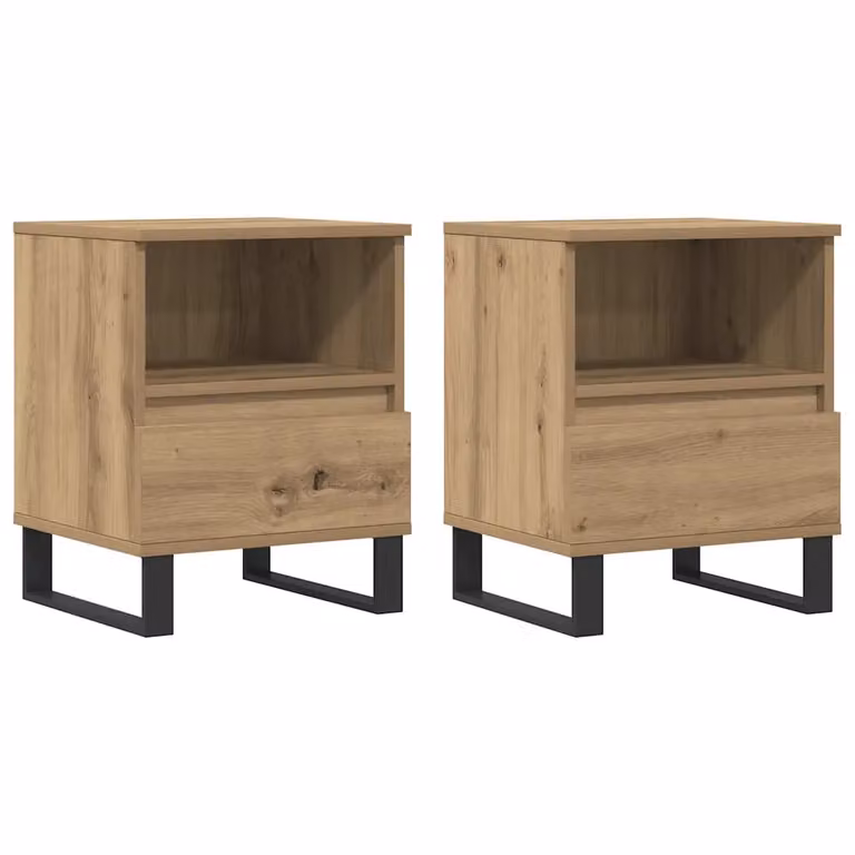 Set de 2 mesitas de noche vidaXL modernas de madera en color roble y marrón, An/P/Al: 40 x 35 x 50 cm