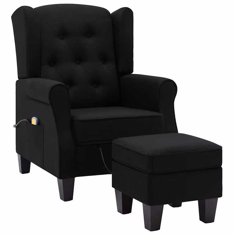 Sillón de masaje vidaXL con reposapiés integrado en tela color negro y diseño moderno para adultos