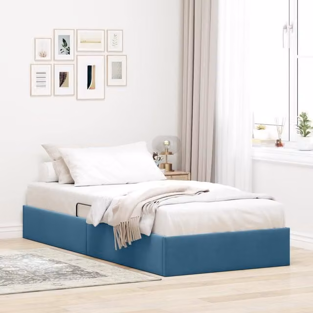 Estructura de cama ottoman Maison Exclusive en terciopelo azul con base abatible, An/P/Al: 100 x 200 x 23,5 cm