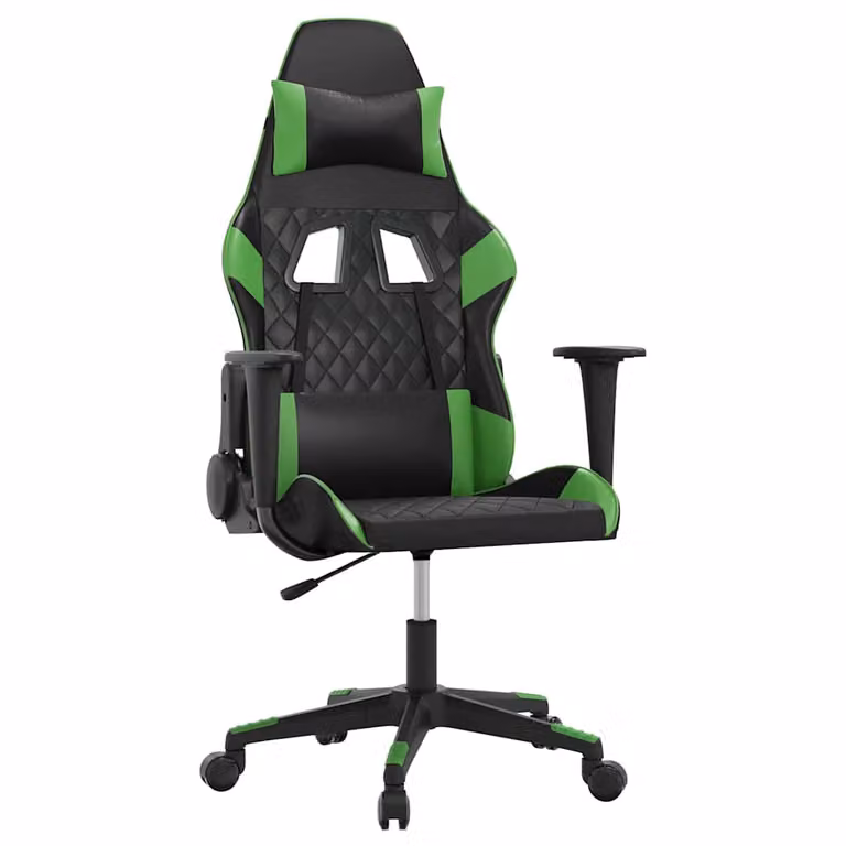 Silla gaming con masaje vidaXL en cuero sintético color negro y verde